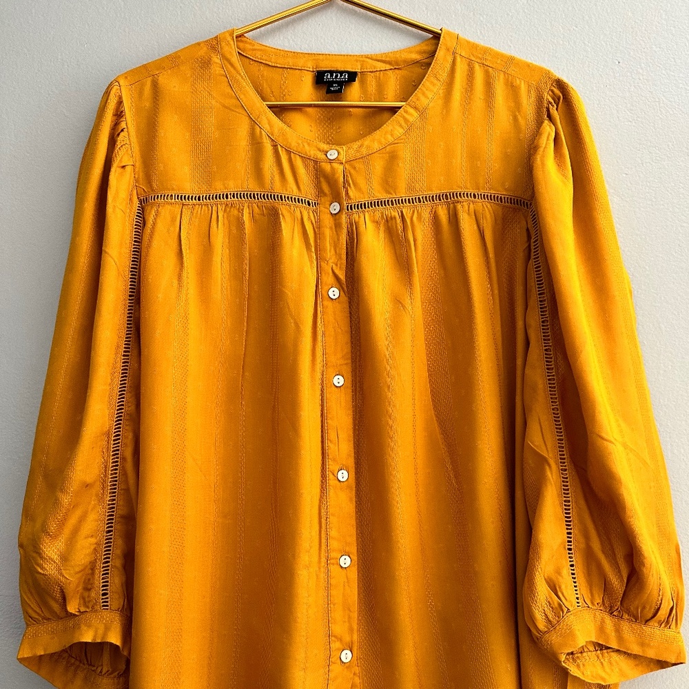 A.N.A BUTTON DOWN BLOUSE AND PUFFY SLEEVES WITH DECORATIVE LACE